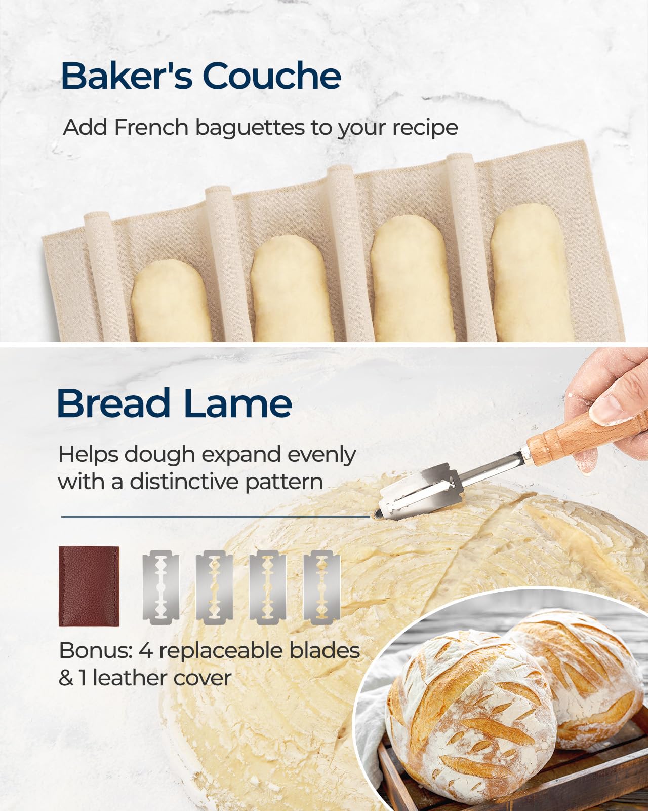 Premium 10 Inch Round & Oval Banneton Proofing Basket Set of 2 - Natural Cane Bread Proofing Baskets for Sourdough Baking | Essential Bread Making Kit for Artisan Homemade Loaves (Perfect for Rustic Bread, Baguettes & Pastries)