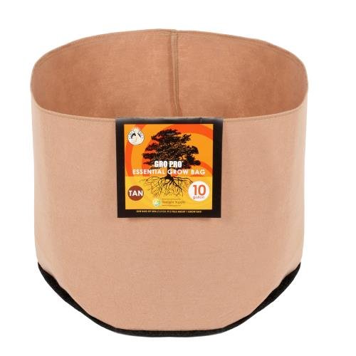 GRO Pro Essential Round Fabric Pot - 10 Gallon (60/Cs) - Breathable Tan Plant Container for Indoor & Outdoor Gardening, Hydroponics, and Root Aeration