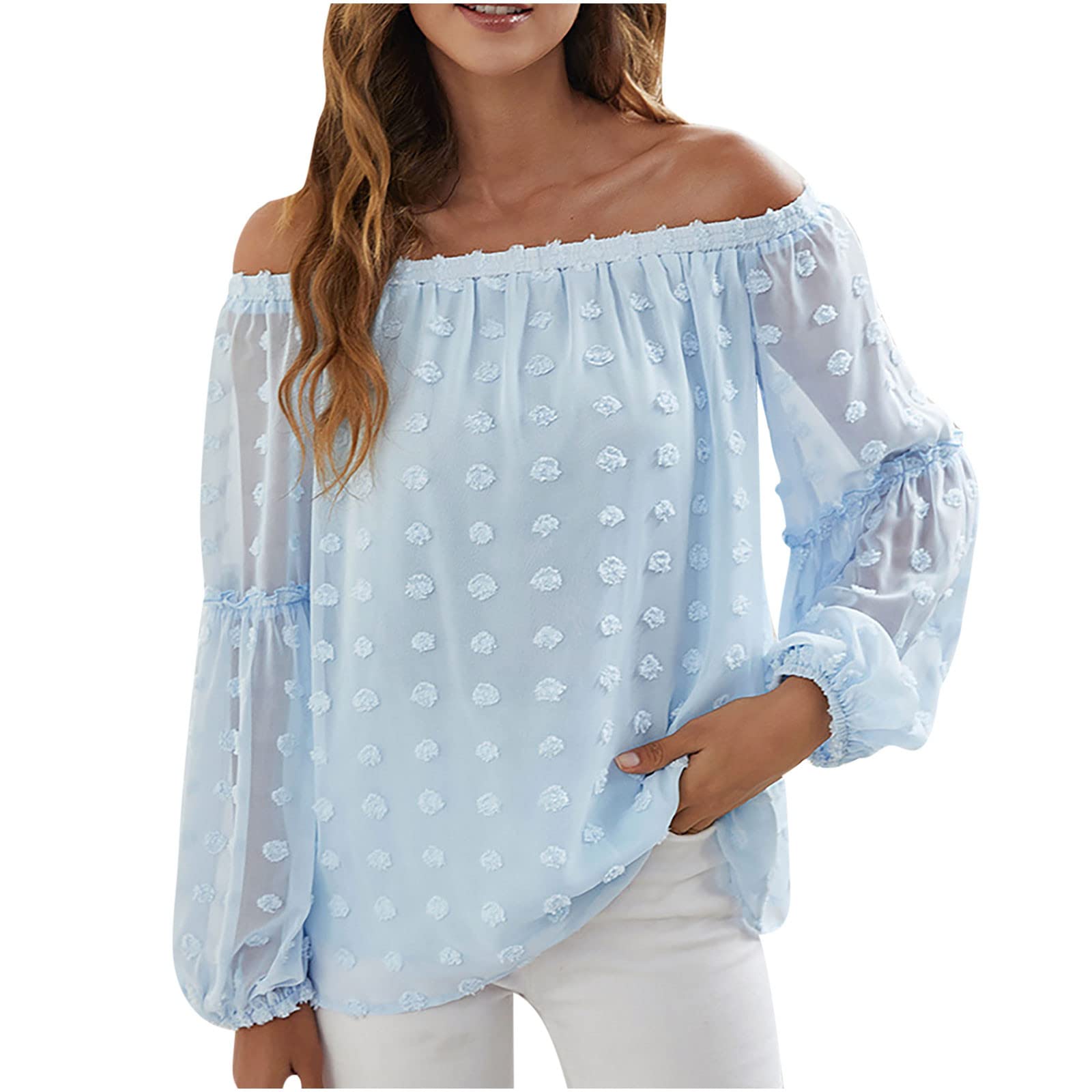 Women's Summer Off Shoulder Chiffon Blouse - Short Sleeve Casual Loose T-Shirt Top for Beach, Vacation & Everyday Wear | Flowy Basic Tee for Women