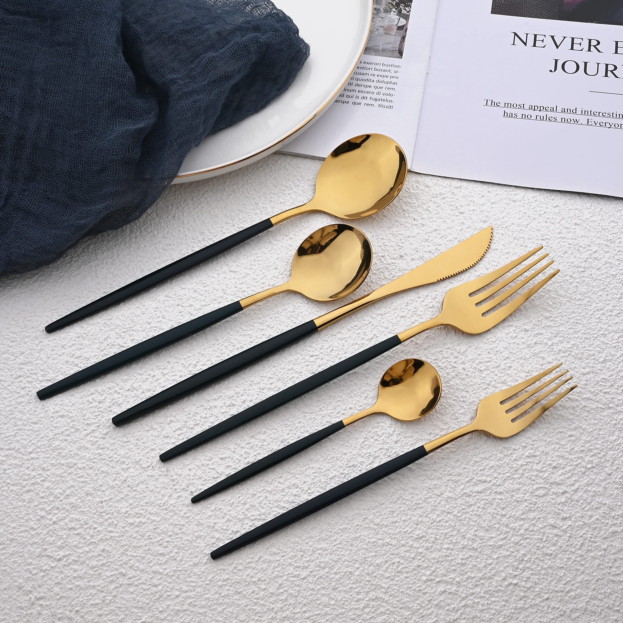 20-Piece Silverware Set for 4 - Elegant Green Gold Flatware Cutlery Set with Spoons, Knives & Forks - Perfect for Family Dinners, Daily Use & Special Occasions