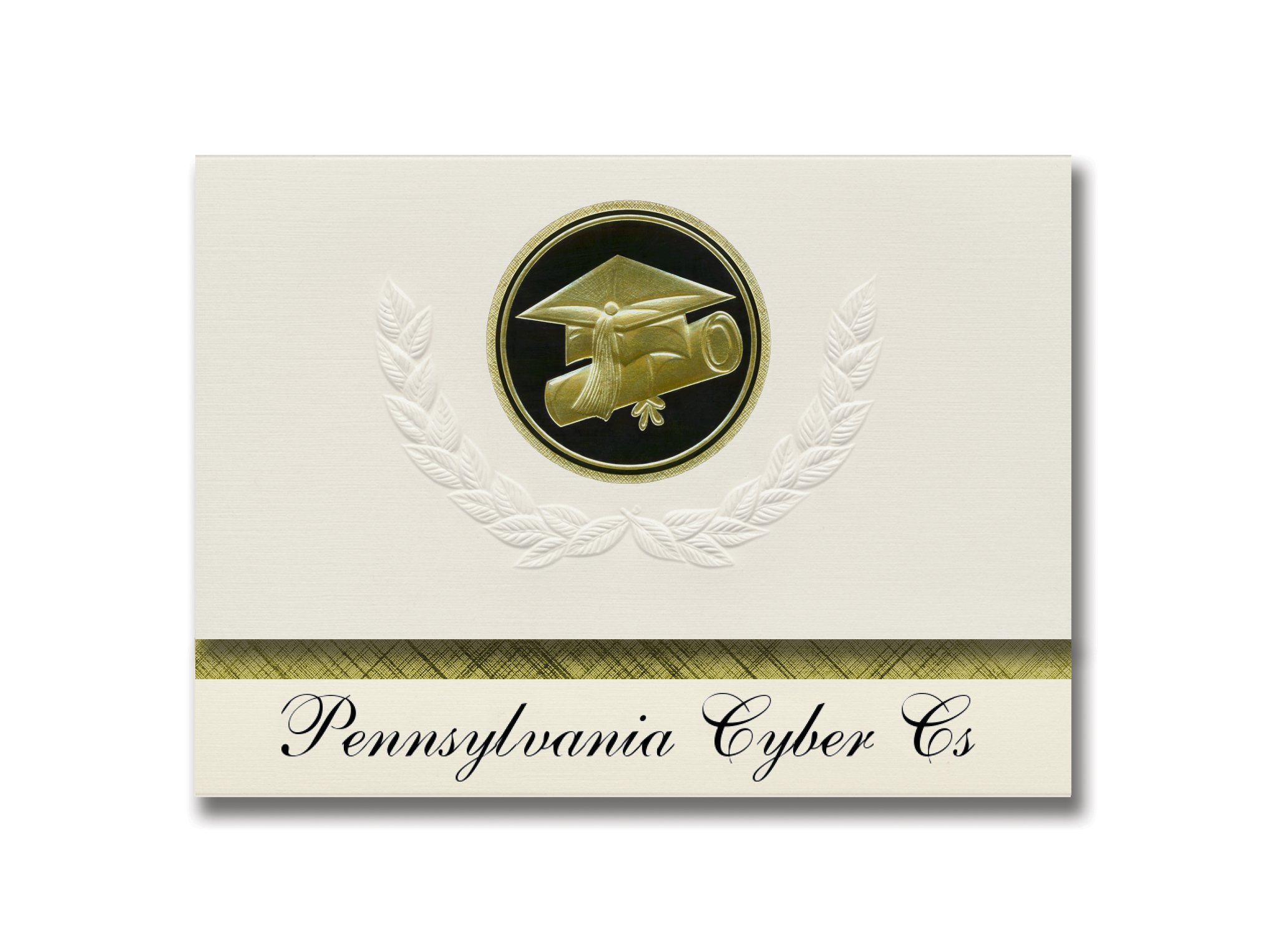 Pennsylvania Cyber CS Graduation Announcements - Presidential Style Elite Package of 25 with Cap & Diploma Seal in Black & Gold | Perfect for High School & College Graduation Ceremonies