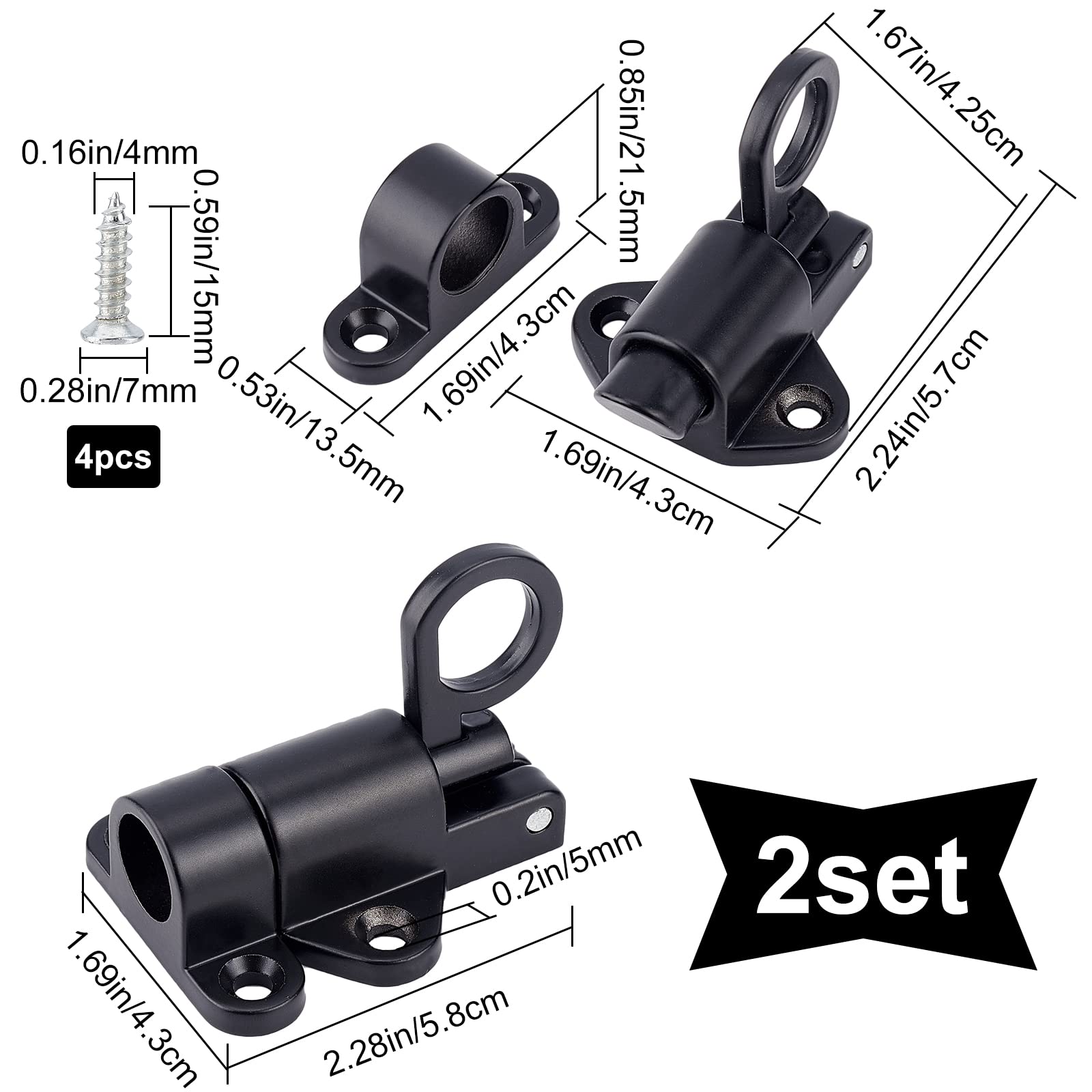 GORGECRAFT 2 Pack 3 Inch Spring Loaded Door Bolt Lock - Heavy Duty Aluminum Alloy Automatic Latch for Gates, Sheds, Cabinets & Windows - Black (Perfect for Home Security, Courtyard, Bathroom & Outdoor Use)