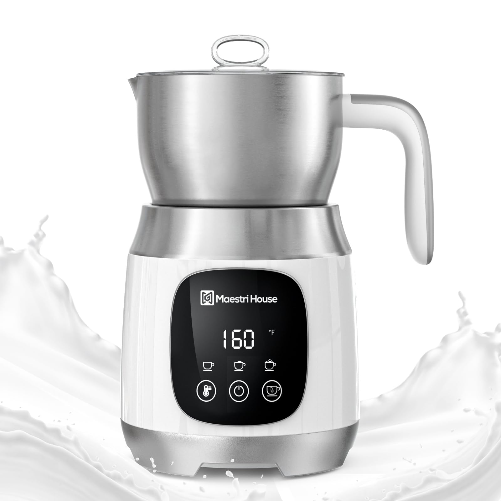 Maestri House 21OZ Smart Milk Frother and Steamer - Variable Temperature & Froth Thickness, Touch Control Milk Warmer with Memory Function for Latte, Cappuccino, Hot Chocolate - Dishwasher Safe - Perfect for Home Coffee Bars, Breakfast Nooks, and Office Break Rooms