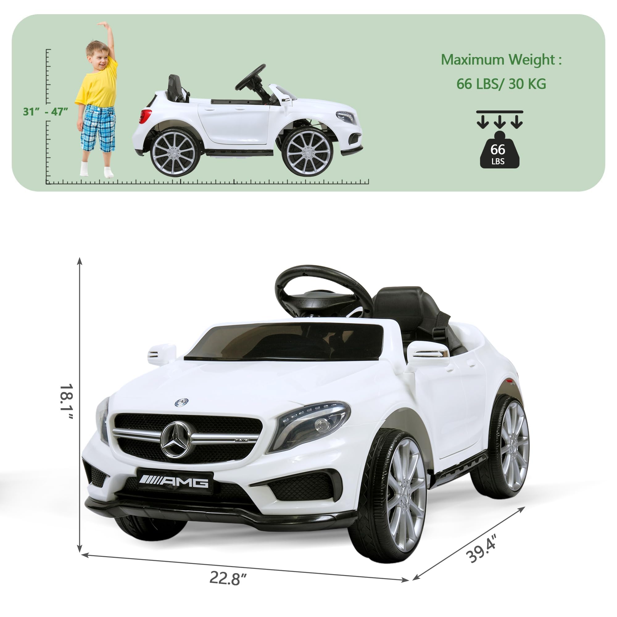 TOBBI Licensed Mercedes Benz Electric Ride-On Car for Kids - Toddler Electric Vehicle with Parental Remote Control, Double Doors, 5-Point Safety Belt & LED Lights - Perfect Birthday Gift for Boys & Girls Ages 3-8 (Indoor/Outdoor Play)