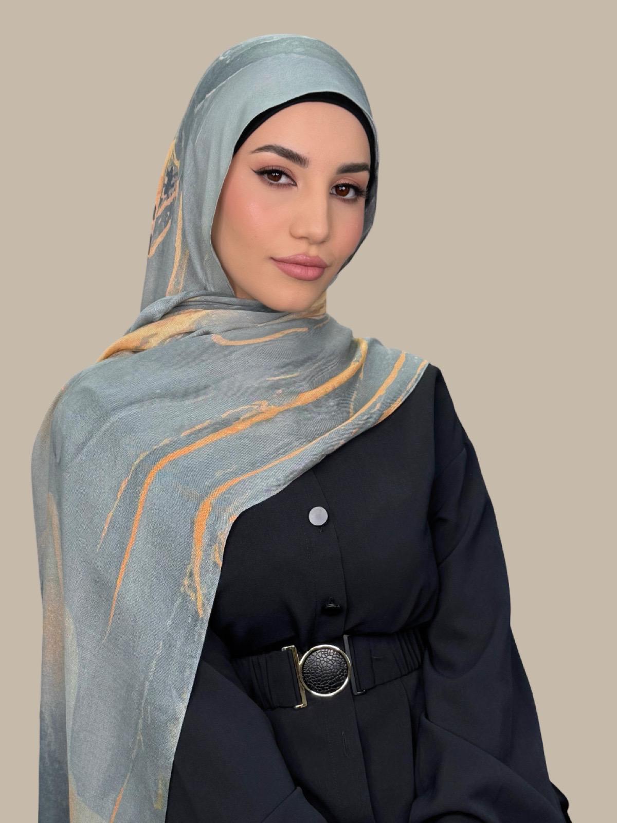 Print Modal Hijab Vienna Grey - Soft & Breathable Scarf for Muslim Women - Perfect for Daily Wear, Prayer, and Special Occasions