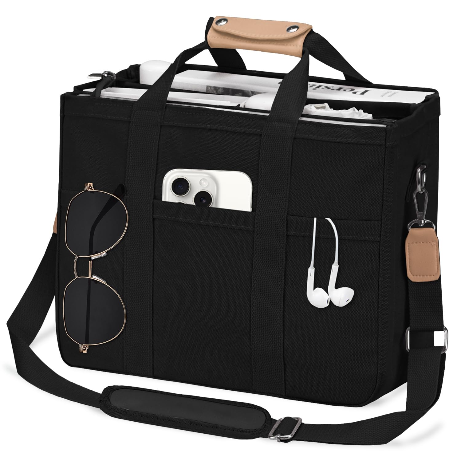 VOFANK Large Canvas Tote Bag for Women with Zipper & Multiple Compartments - Durable Work Bag, Crossbody Shoulder Bag & Travel Handbag | Perfect for Office, Shopping, Beach & Daily Use