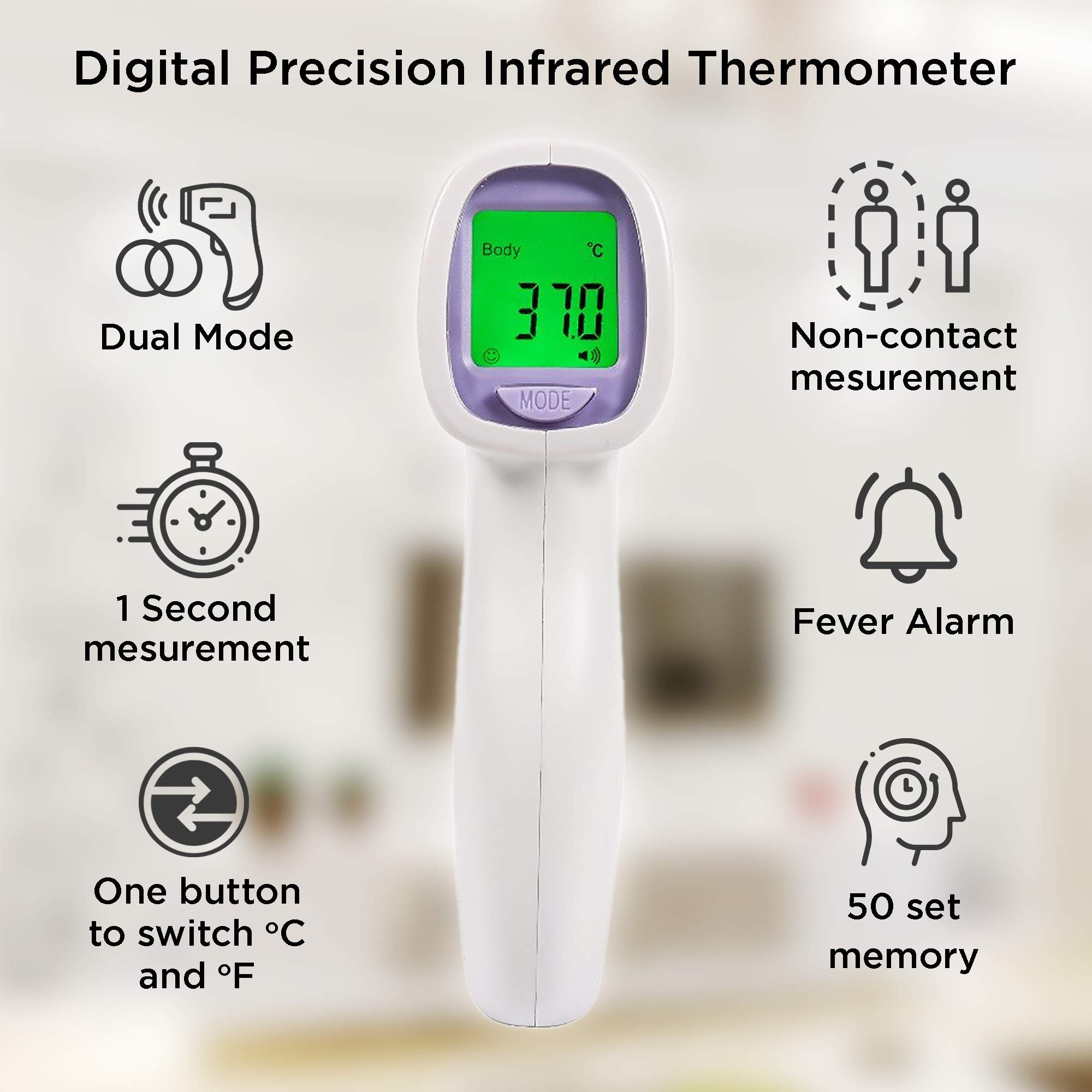 Hetaida Non-Contact Infrared Forehead Thermometer for Adults & Kids - Fast, Accurate Digital Fever Thermometer for Home, Clinic, and Travel Use