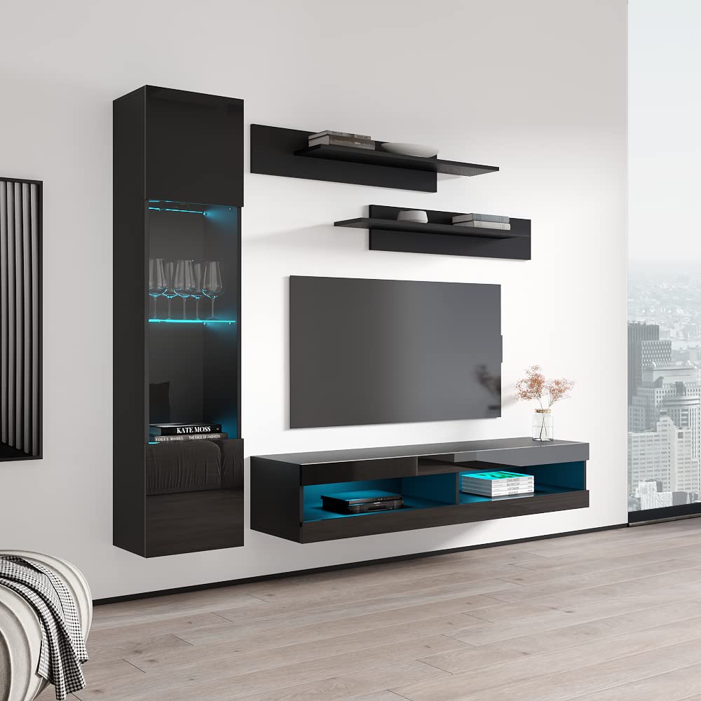 Modern Floating TV Stand with Storage & LED Lights - Wall-Mounted Entertainment Center for Bedroom & Living Room - Meble Furniture Fly G3 34