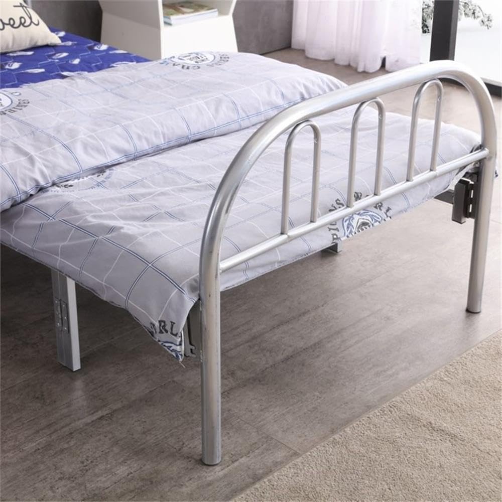 Hodedah Twin Size Folding Bed with Silver Finish - Portable Space-Saving Guest Bed for Small Apartments, Dorm Rooms & Travel