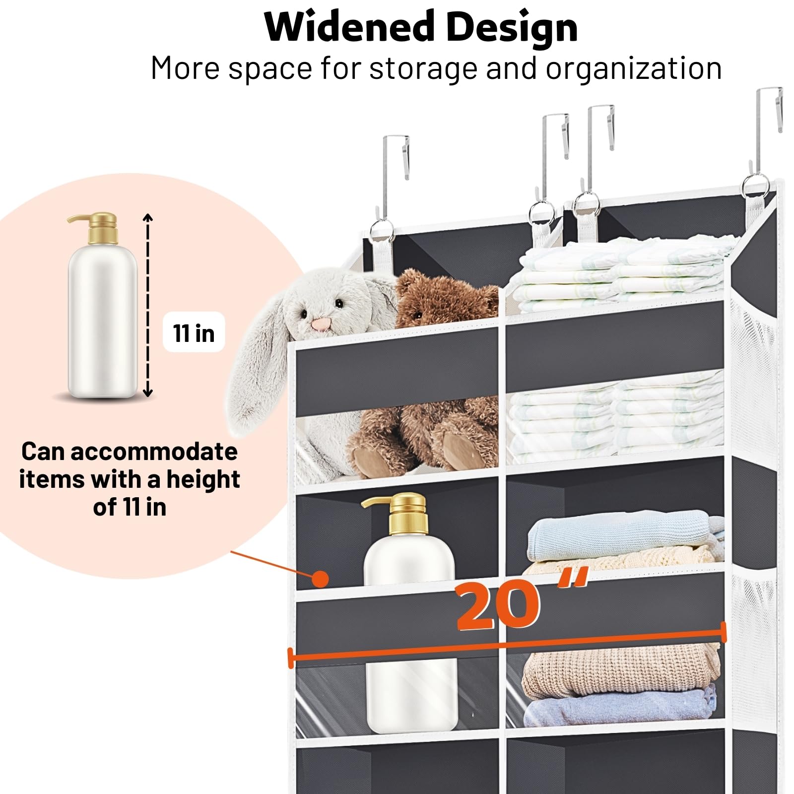 Extra Large Over the Door Organizer - 5 Tier Hanging Storage with 10 Compartments (80 lbs Capacity) | Space-Saving Closet, Nursery, Bedroom & Bathroom Organizer for Diapers, Toys, Towels & More