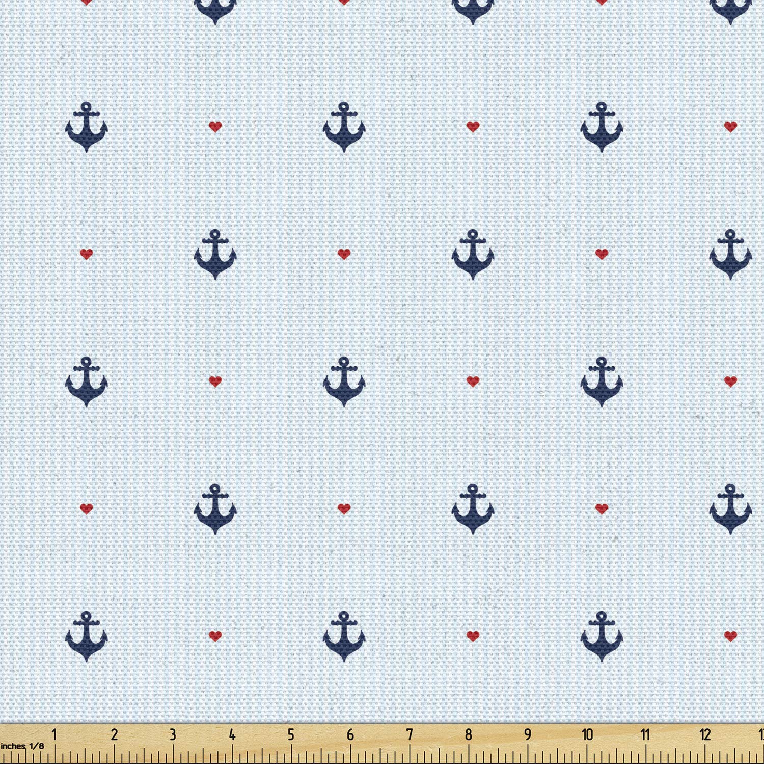 Ambesonne Anchor Fabric by The Yard - Romantic Nautical Upholstery Fabric with Blue Anchors & Red Hearts - 5 Yards Pale Blue Dark Blue Red - Perfect for DIY Home Decor, Curtains, Pillows, and Coastal Themed Projects