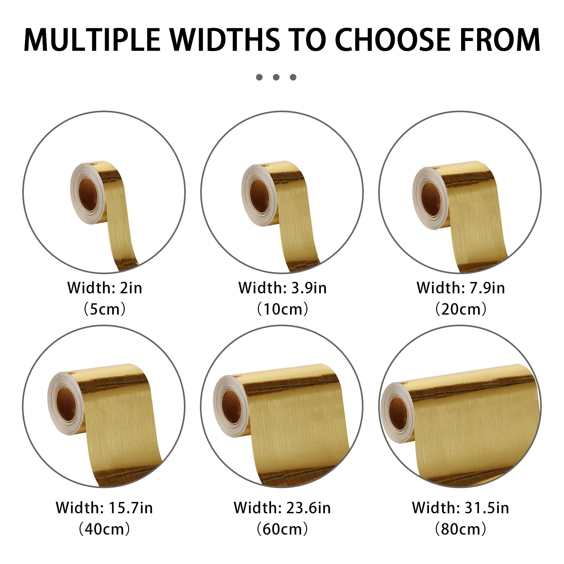 Brushed Gold Peel and Stick Wallpaper Border - PVC Self-Adhesive Removable Contact Paper - Waterproof Mirror Frame Sticker for Bathroom, Kitchen & DIY Home Decor (394''L x 1.97''W) - Perfect for Accent Walls, Cabinet Edging, and Furniture Upgrades