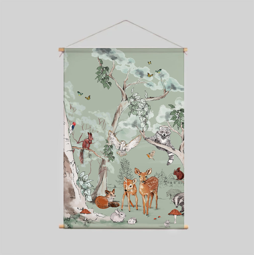 Magical Forest Green Textile Poster - Nature Inspired Wall Art for Home & Office Decor