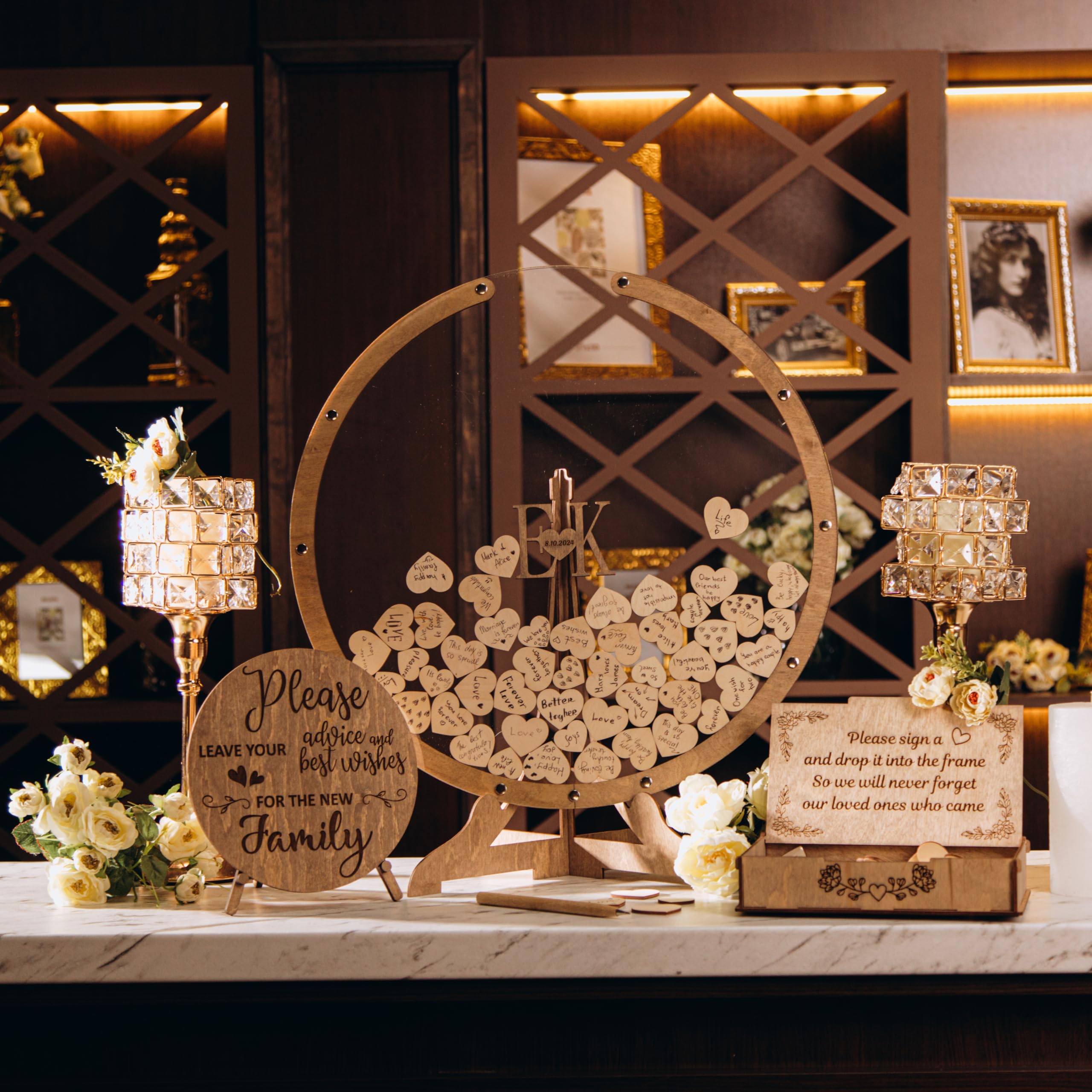 Personalized Wedding Guest Book Alternative - Heart Frame & Circle Box for Wedding & Graduation - Elegant Reception Decor for Indoor & Outdoor Celebrations