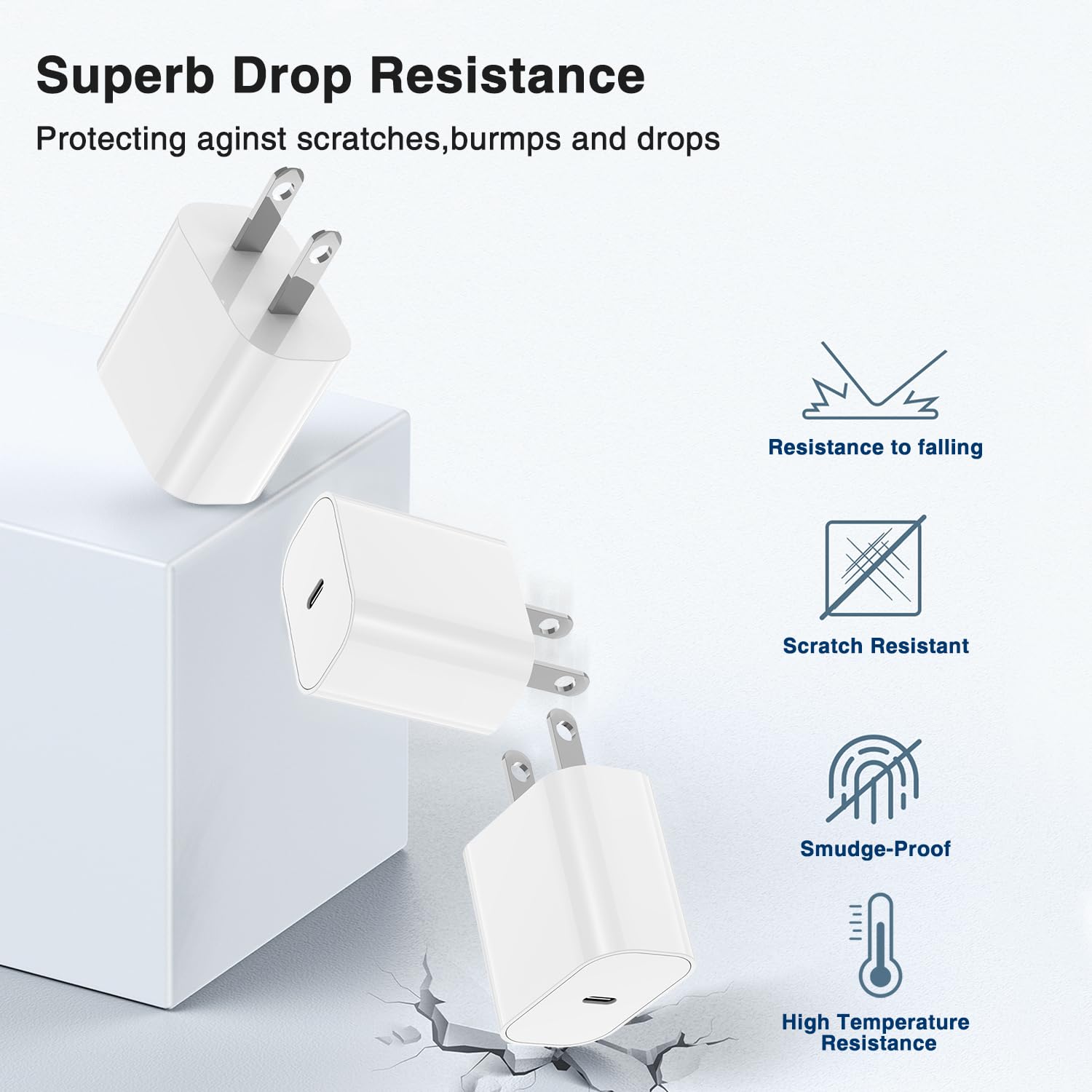 3-Pack MFi Certified iPhone Fast Charger Set - 20W USB C Wall Charger & 6ft USB-C to Lightning Cable - Compatible with iPhone 14/13/12/11 Pro Max & iPad - Perfect for Home, Office & Travel Charging
