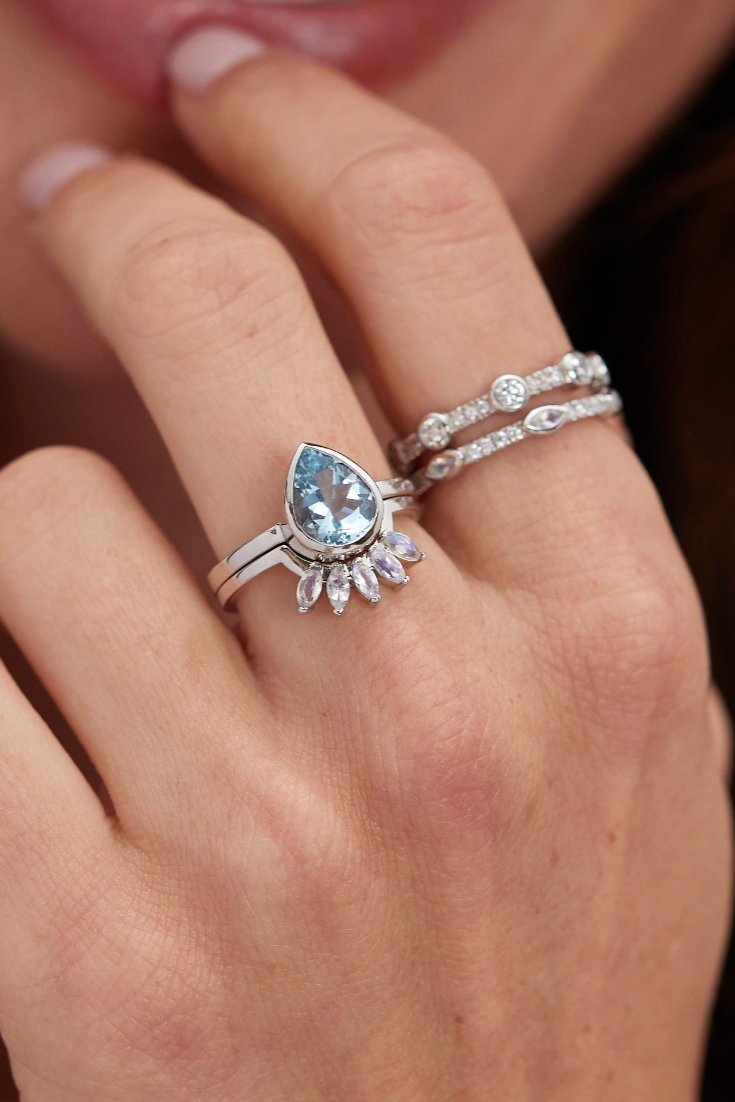 9K White Gold Aquamarine Tear Drop Ring for Women - Elegant March Birthstone Jewelry Gift for Anniversary, Engagement & Special Occasions
