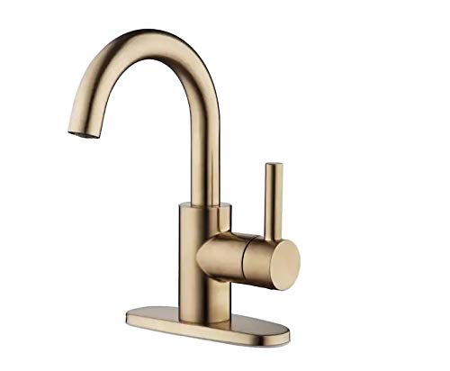 Allen + Roth Harlow Brushed Bronze Single Handle 4-Inch Centerset Bathroom Faucet with WaterSense Certification, Drain & Deck Plate - Perfect for Modern Vanities & Small Bathroom Sinks