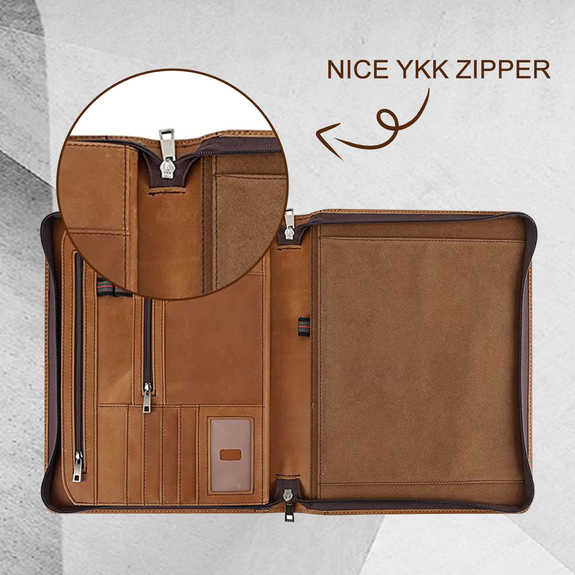 Premium Leather Planner for Men & Women - Business Organizer Notebook with A4 Notepad Holder & Zippered Portfolio - Professional Padfolio Folder for Resume, Documents - Ideal Office Gift & Executive Work Accessory (Brown) - Perfect for Business Meetings, Job Interviews & Daily Organization