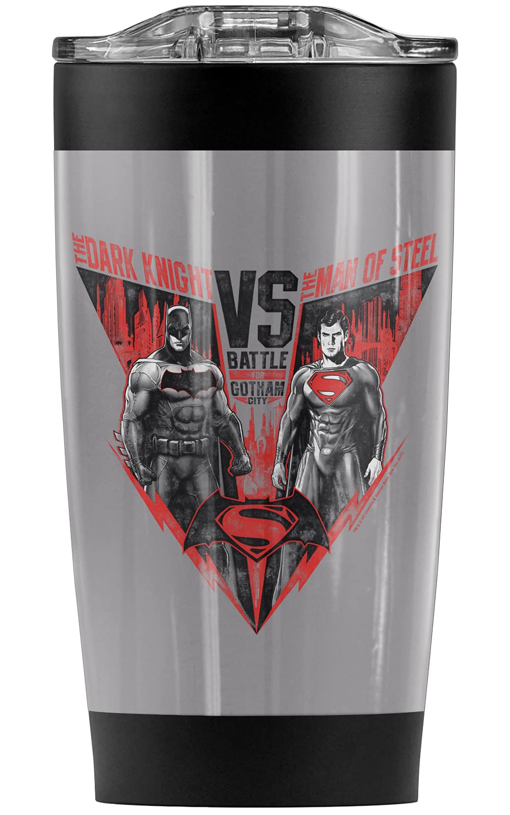 Batman vs Superman Stainless Steel Tumbler 20oz - Vacuum Insulated Travel Mug with Leakproof Lid - Keeps Drinks Hot/Cold for Hours - Perfect for Coffee, Tea & Iced Beverages - Ideal for Office, Commuting & Outdoor Adventures