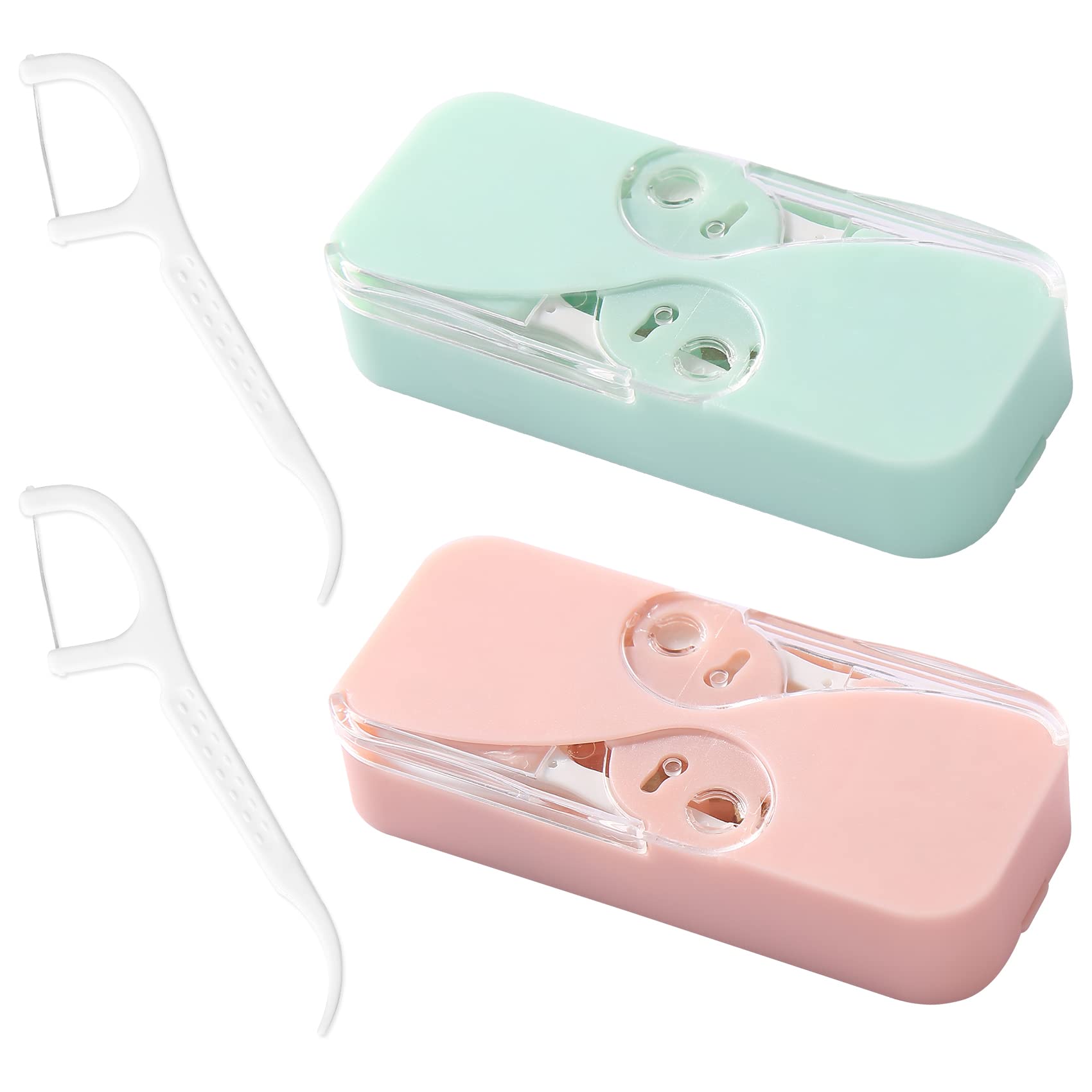 Automatic Dental Floss Dispenser Case - Portable Floss Pick Holder for Teeth Cleaning | Specialized Pink & Green Floss | Perfect for Travel, Office & On-the-Go Oral Care