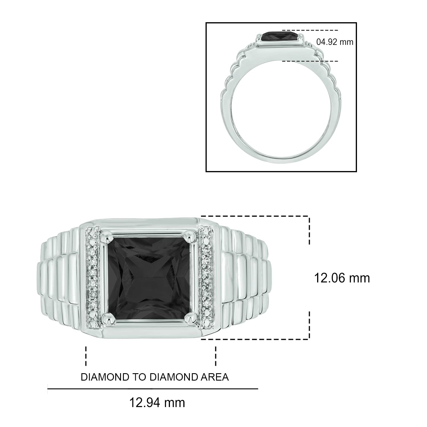 1/20 ct Natural Diamond & Gemstone Men's Ring - 925 Sterling Silver with Garnet, Onyx & Blue Topaz | Textured Jewelry Gift for Him | Perfect for Weddings, Anniversaries & Special Occasions