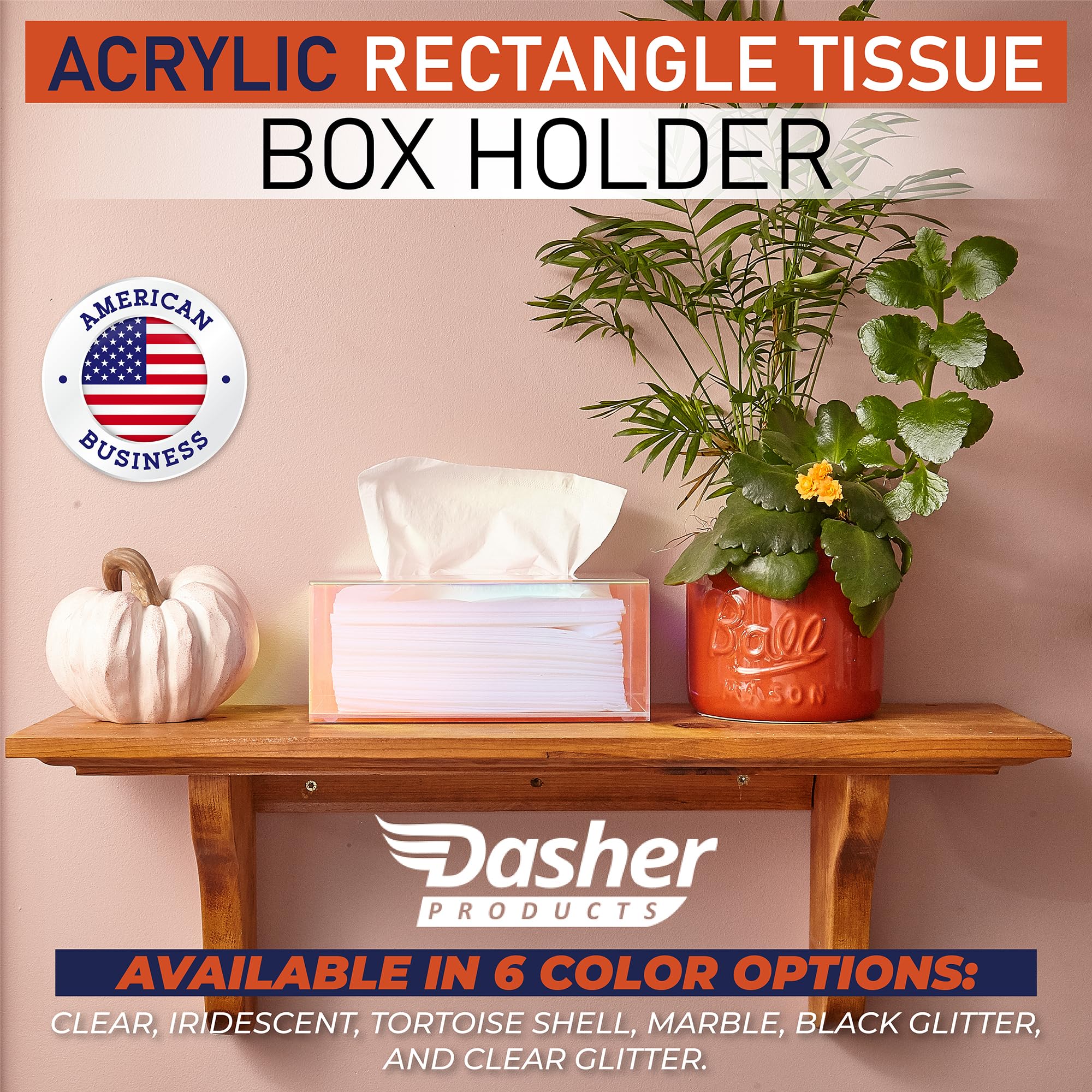 Clear Acrylic Tissue Box Holder - Rectangle Iridescent Dispenser for Facial Tissues, Napkins & Dryer Sheets | Bathroom, Bedroom, Office Desk & Vanity Organizer | Modern Home Decor for Countertops & Nightstands