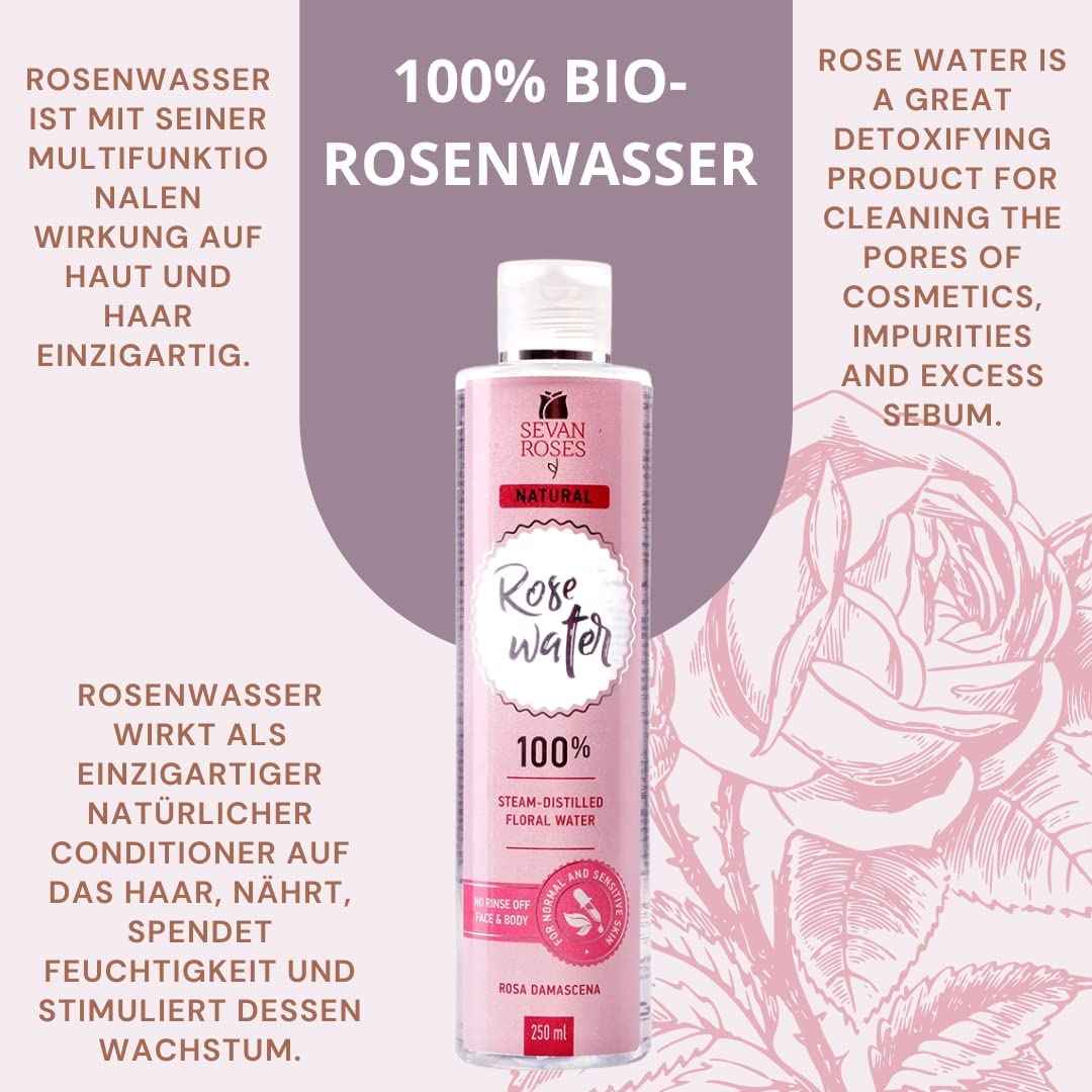 Organic Rose Water by Sevan Roses | 100% Pure & Natural Facial Toner & Hydrating Mist for Skin & Hair Care | Perfect for DIY Beauty, Aromatherapy & Relaxation
