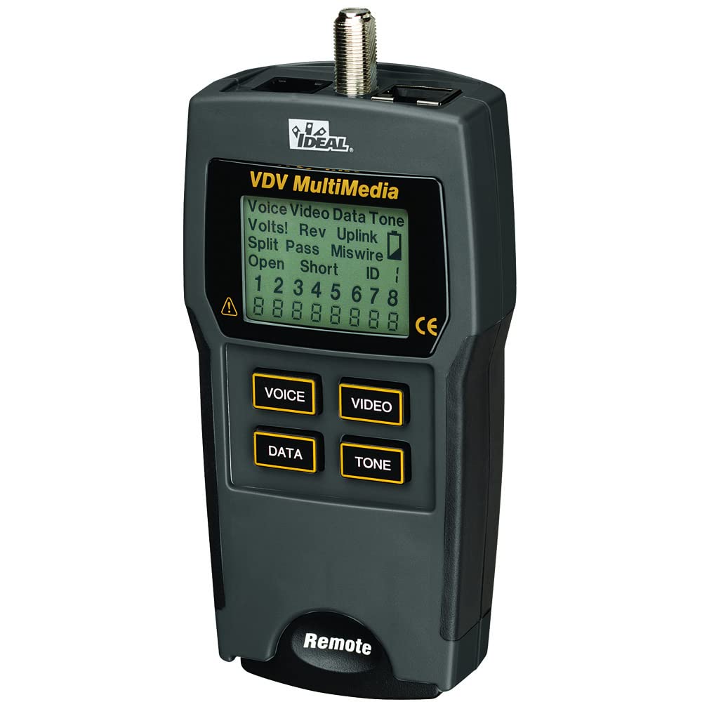 IDEAL INDUSTRIES INC. 33-856 VDV Multimedia Wiremap Tester - CAT3/5e/6/6A & RG-59/6/6 Quad Cable Tester for Voice/Data/Video Networks - Perfect for IT Technicians & Network Installations