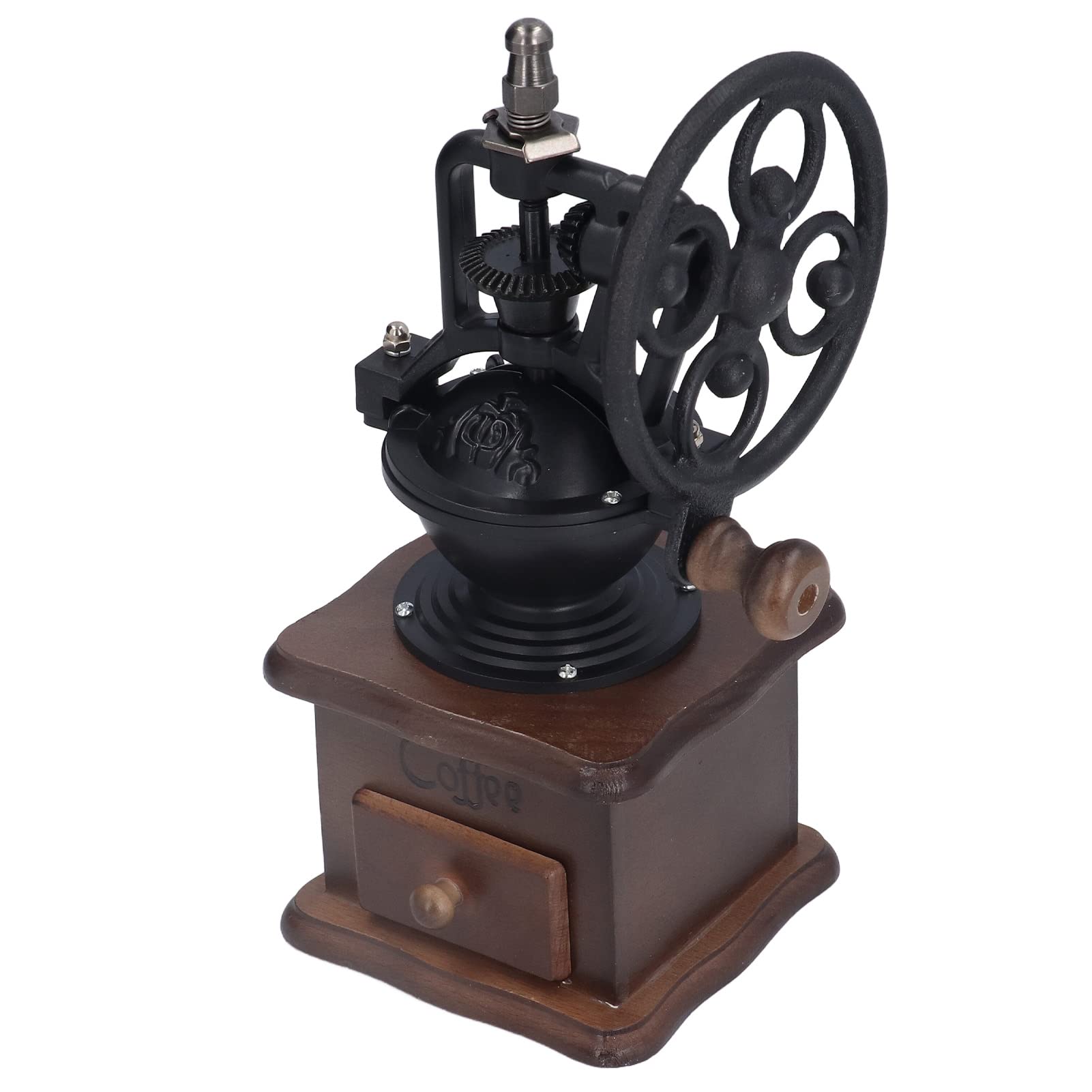Premium Manual Coffee Grinder - Retro Wooden Hand Crank Mill with Cast Iron Burrs & Adjustable Fineness for Espresso, French Press, Pour Over & Camping Coffee Brewing