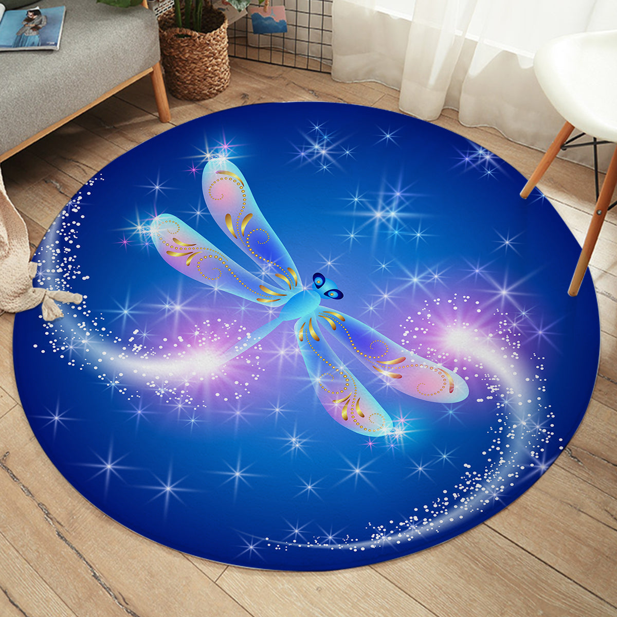Stylish Dragonfly Magic Round Area Rug - Non-Slip Boho Chic Home Decor for Living Room, Bedroom, Nursery | Soft & Durable Floor Mat for Indoor Use
