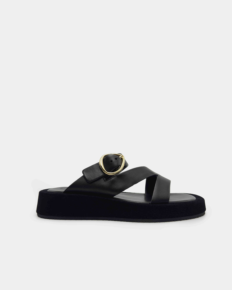 Black Suede Leather Strap Sandals for Women - Comfortable Summer Slide Sandals with Adjustable Buckle - Perfect for Beach, Vacation & Casual Outings