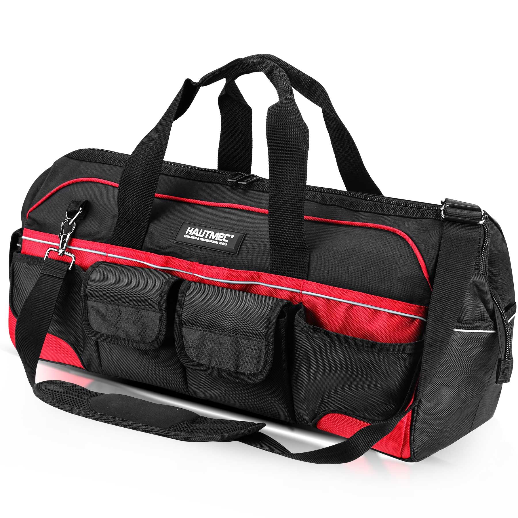 HAUTMEC 24 Inch Large Heavy Duty Tool Bag - 1680D Wide Mouth Tool Box Organizer with 36 Pockets, Level Holder & Removable Shoulder Strap - Portable Utility Bag for Men - Perfect for Construction, Plumbing, Electricians & DIY Projects (HT0284-TB)