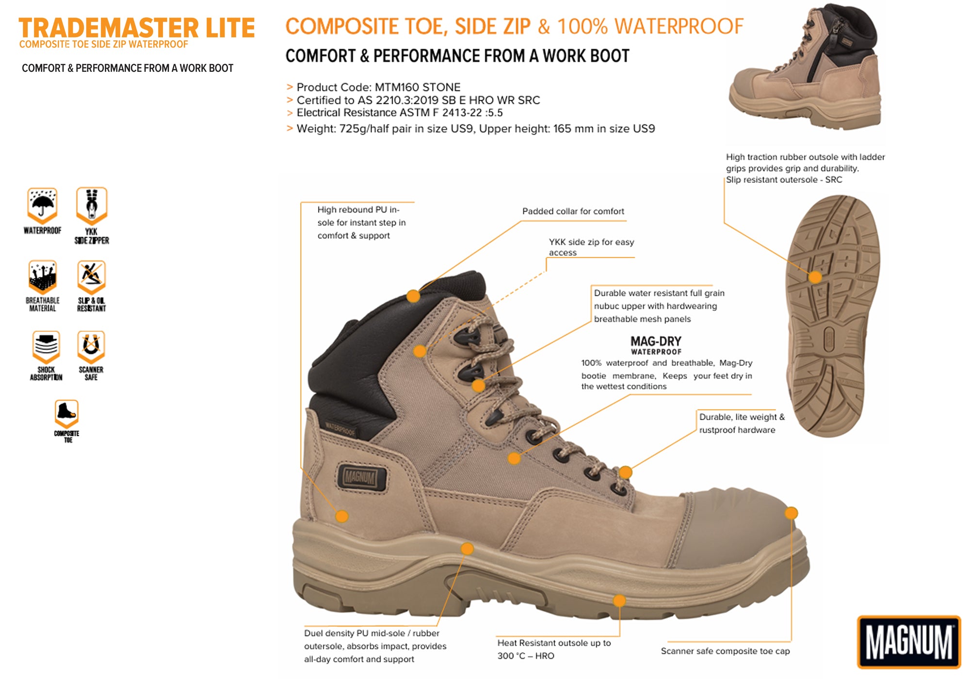 Magnum Men's Trademaster Lite CT Safety Boots - Waterproof, Comfortable Work Boots for Construction, Hiking & Outdoor Activities