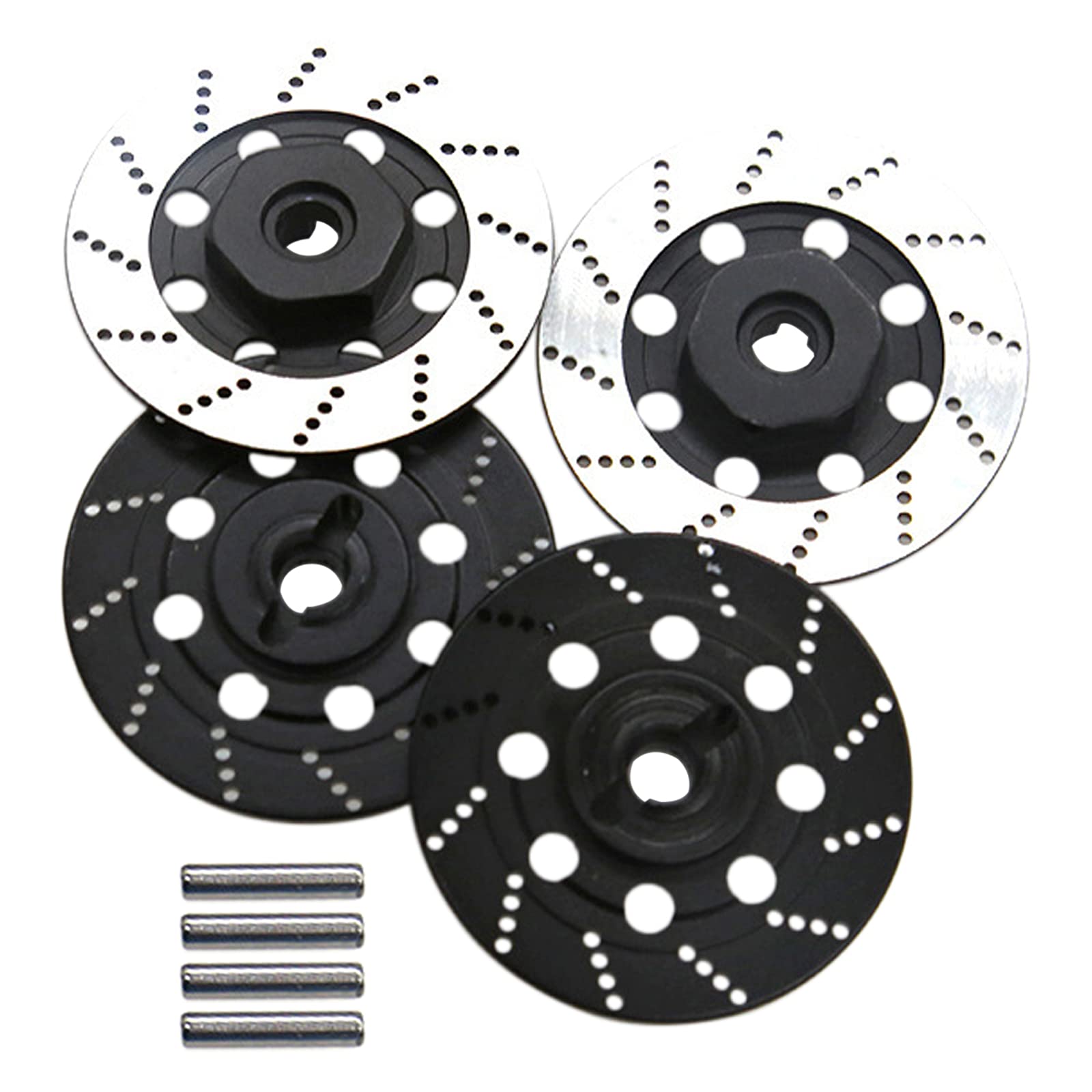 Kingsea 4pcs Alloy Metal RC 12mm Hex Hub Wheel Tires with Brake Disc - Compatible with Tamiya On-Road Racing Cars - High Performance Black Tires for Drift, Speed & Competition Use