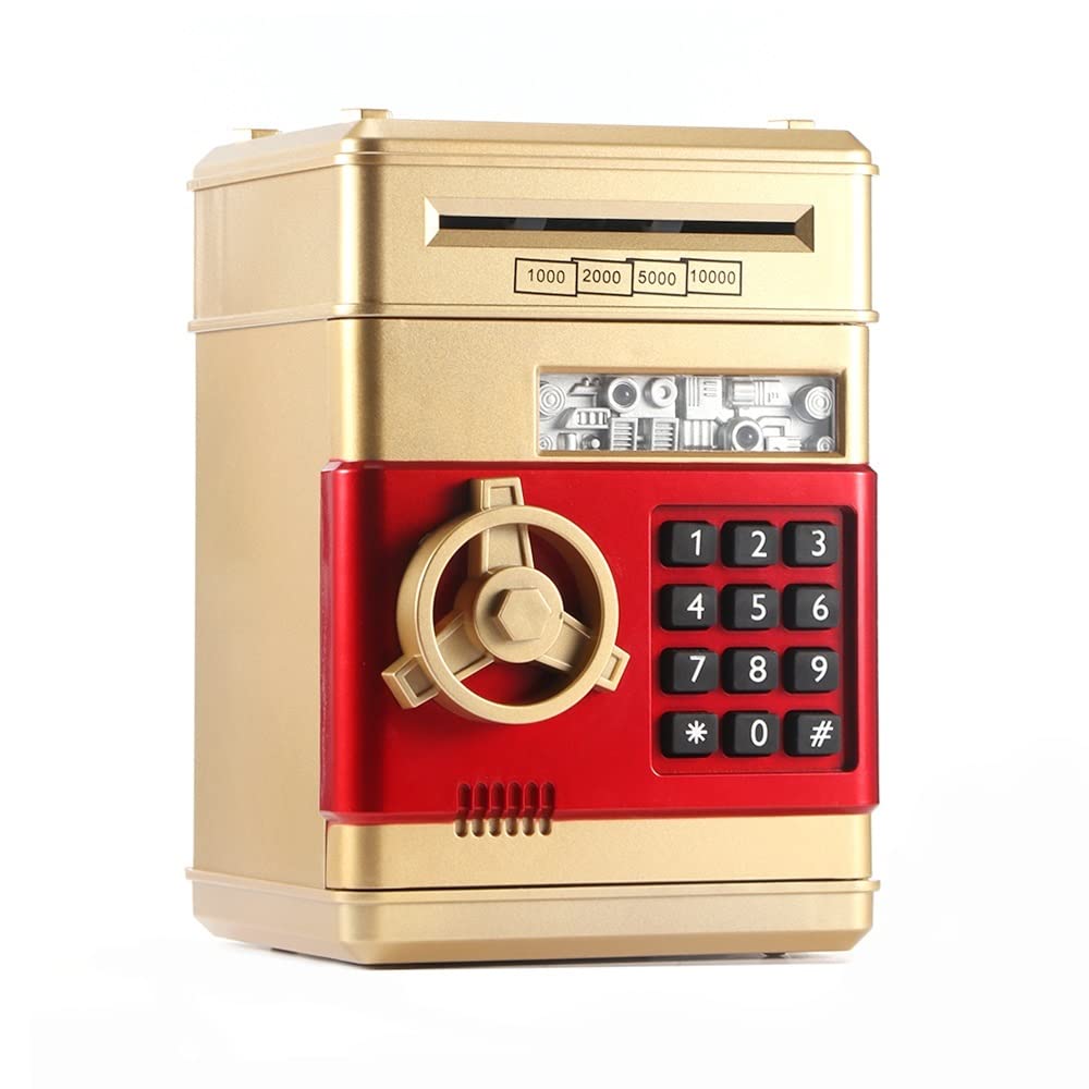 Electronic Piggy Bank with ATM Password & Automatic Deposit - Digital Money Saving Box for Cash & Coins - Gold ATM Safe Box for Kids & Adults - Perfect for Savings, Gifts & Financial Education