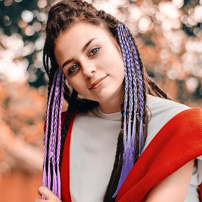 MYYNTI 12 Pcs Kids Hair Extensions Braids with Claw Clips - Colorful Girls Braided Wigs with Beads for Party, Cosplay & Halloween Costume Accessories