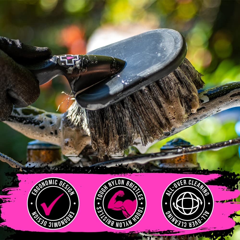 Muc-Off 220 3-Piece Premium Bike Cleaning Brush Kit - Durable Nylon Bristles & Ergonomic Rubber Handles for Gentle Cleaning | Perfect for Road Bikes, Mountain Bikes & Motorcycles