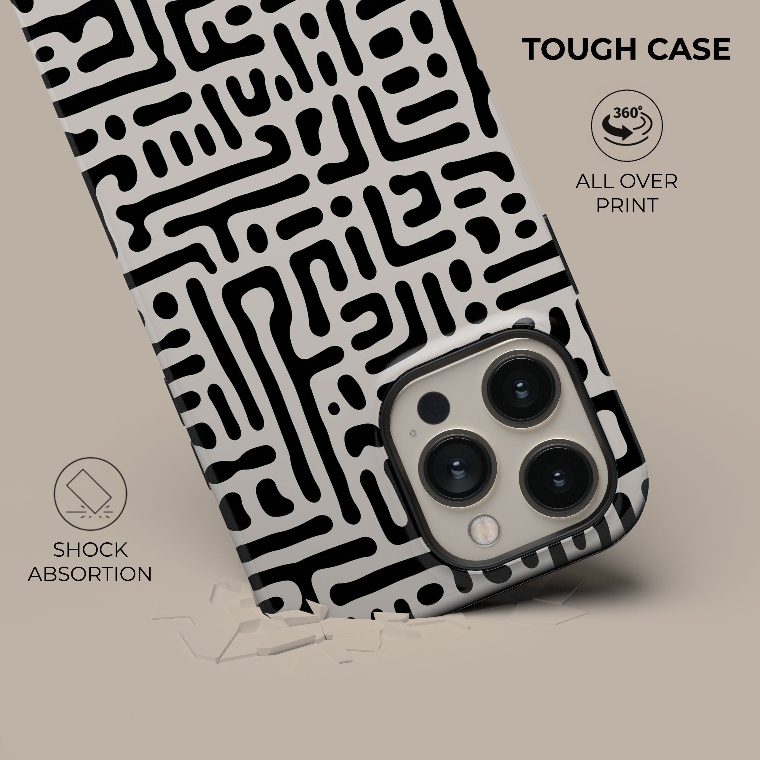 Stylish Black & White Maze Design Phone Case - Durable Protective Cover for iPhone & Android - Perfect for Everyday Use, Travel & Gifting