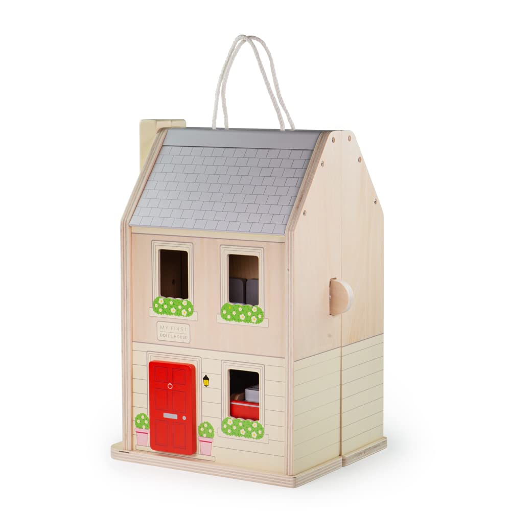 Bigjigs Toys My First Dolls House - Wooden Dollhouse for Toddlers with 13pc Furniture Set | Girls Pretend Play Toy | Perfect Gift for 3 Year Old | Indoor Imaginative Play & Early Childhood Development