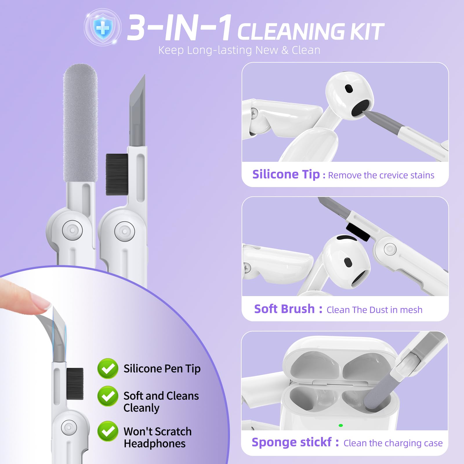MagSafe AirPods Pro 2 Case with Stand & Cleaner - Purple for Work & Travel