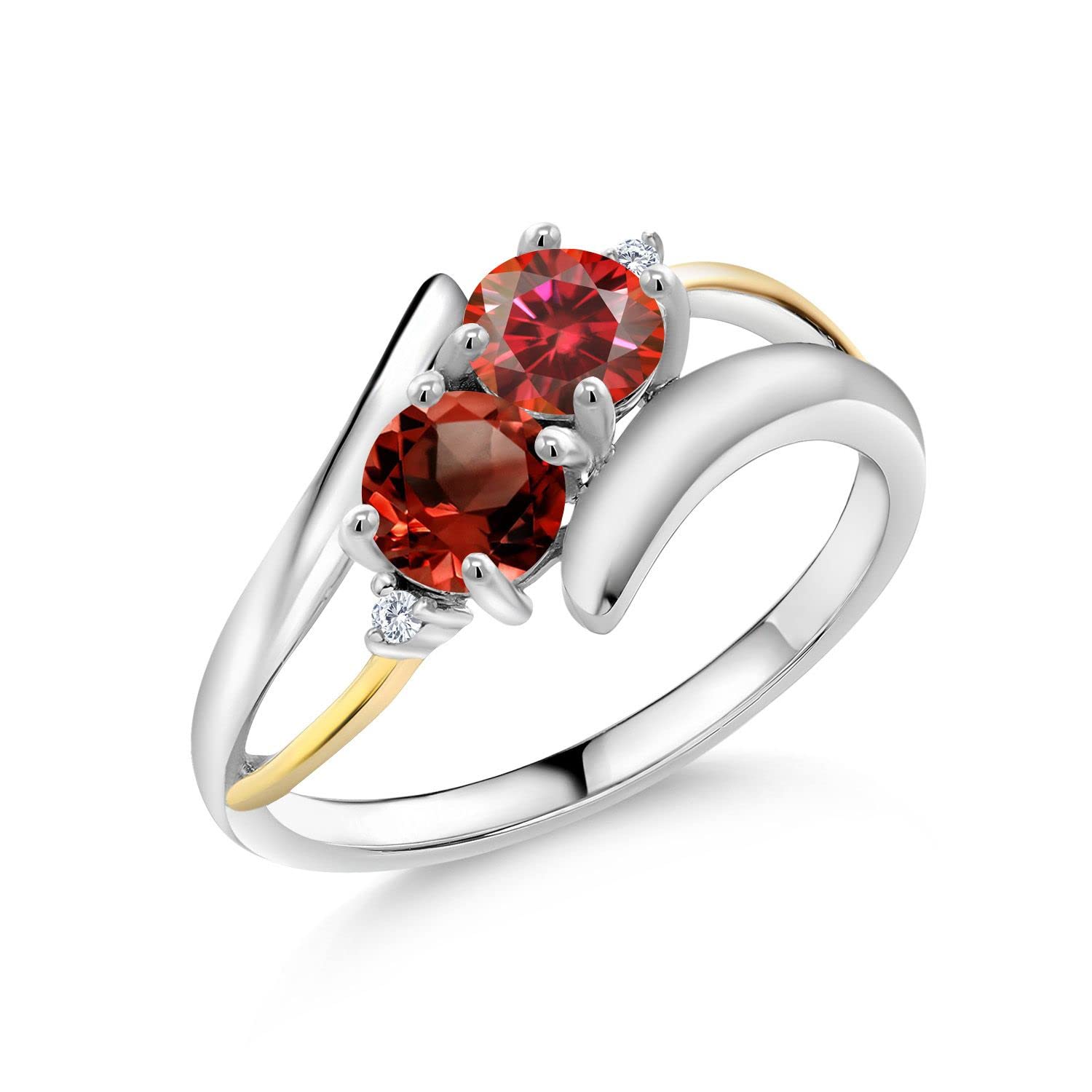 925 Silver & 10K Yellow Gold Red Garnet Ring Set with Created Moissanite (1.52 CTTW) - Elegant Jewelry for Women, Anniversary Gift, Valentine's Day Present, Wedding Party Accessories