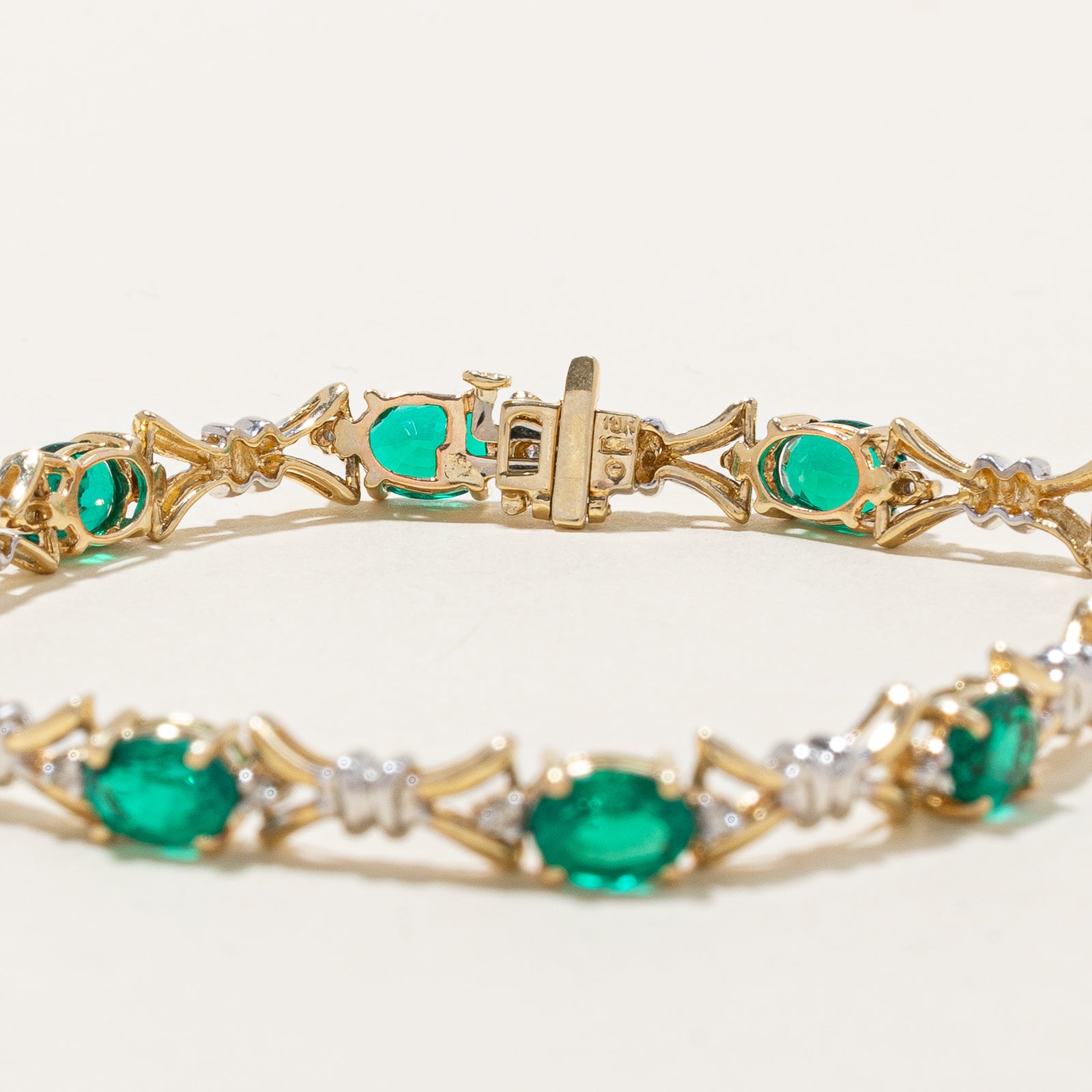 Luxury Synthetic Emerald and Diamond Tennis Bracelet - 7.50ctw Emerald & 0.12ctw Diamond | 14K Gold Plated | Elegant Jewelry for Women | Perfect for Weddings, Anniversaries & Special Occasions