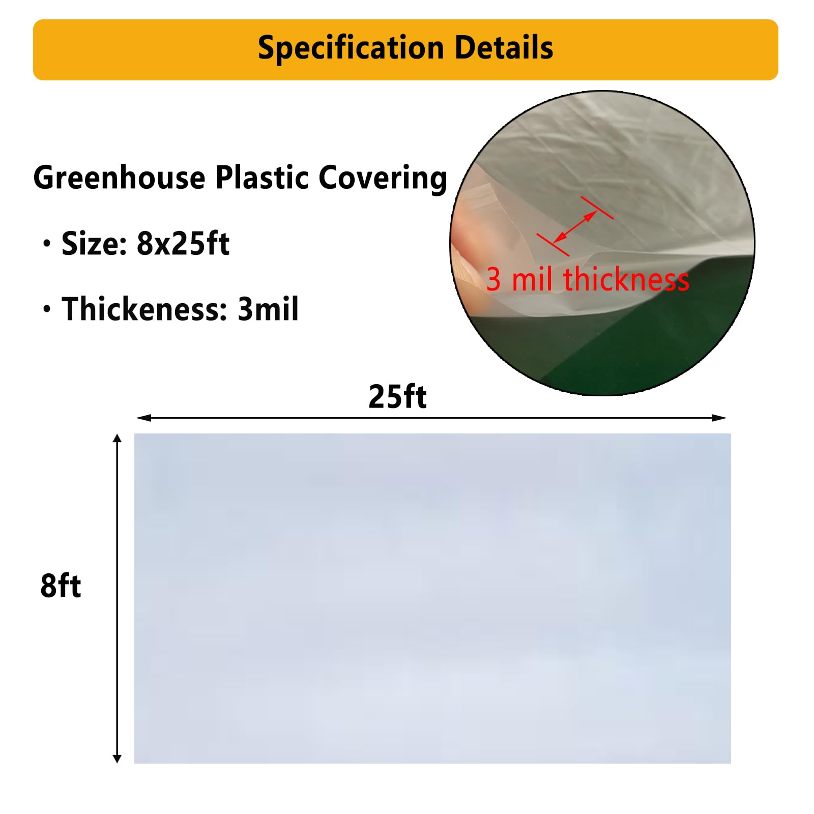 **8x25ft Clear Greenhouse Plastic Sheeting - Heavy Duty Waterproof Greenhouse Cover for Garden, Raised Beds & Plant Protection | UV Resistant & Durable**    *(Perfect for Extending Growing Seasons, Protecting Plants from Frost, and Creating DIY Greenhouses)*