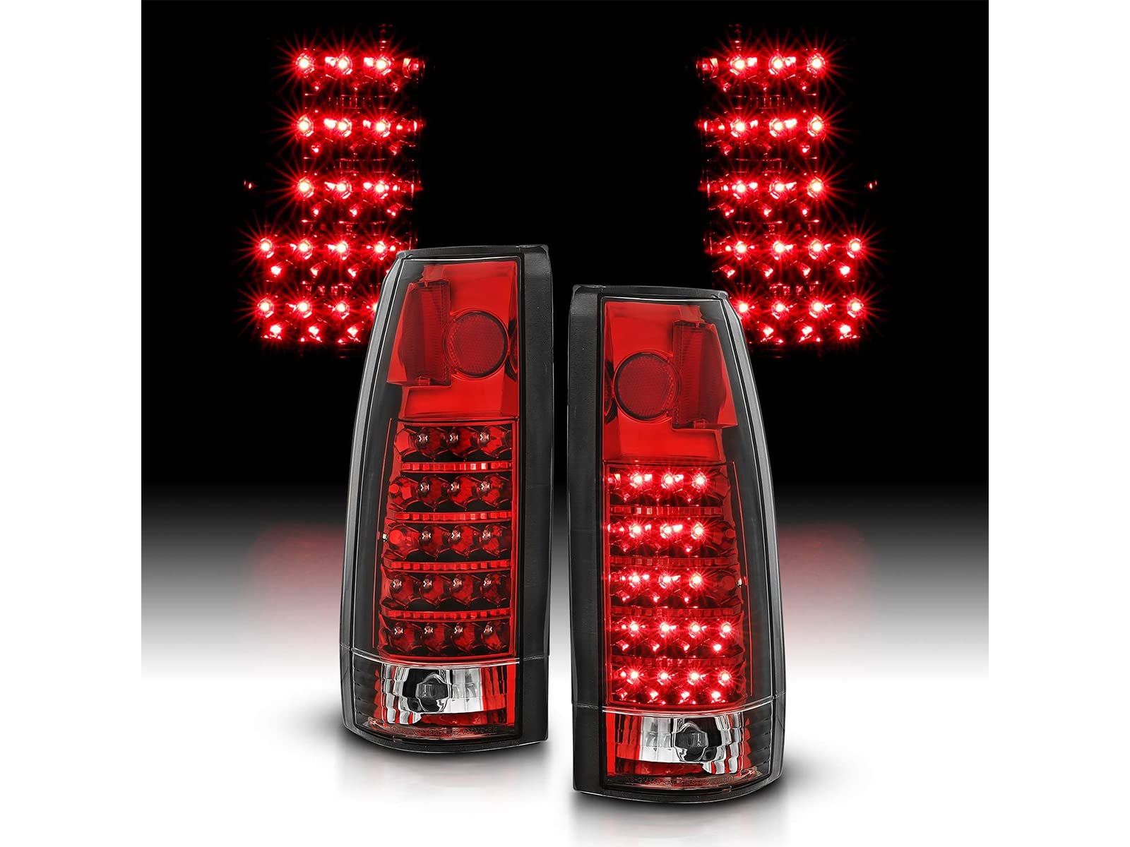 1988-1999 Chevy GMC C/K Pickup Truck Tahoe Suburban LED Tail Lights - Clear Red Housing Replacement Pair (Driver & Passenger Side) | Durable Waterproof Design for Off-Road & Night Driving