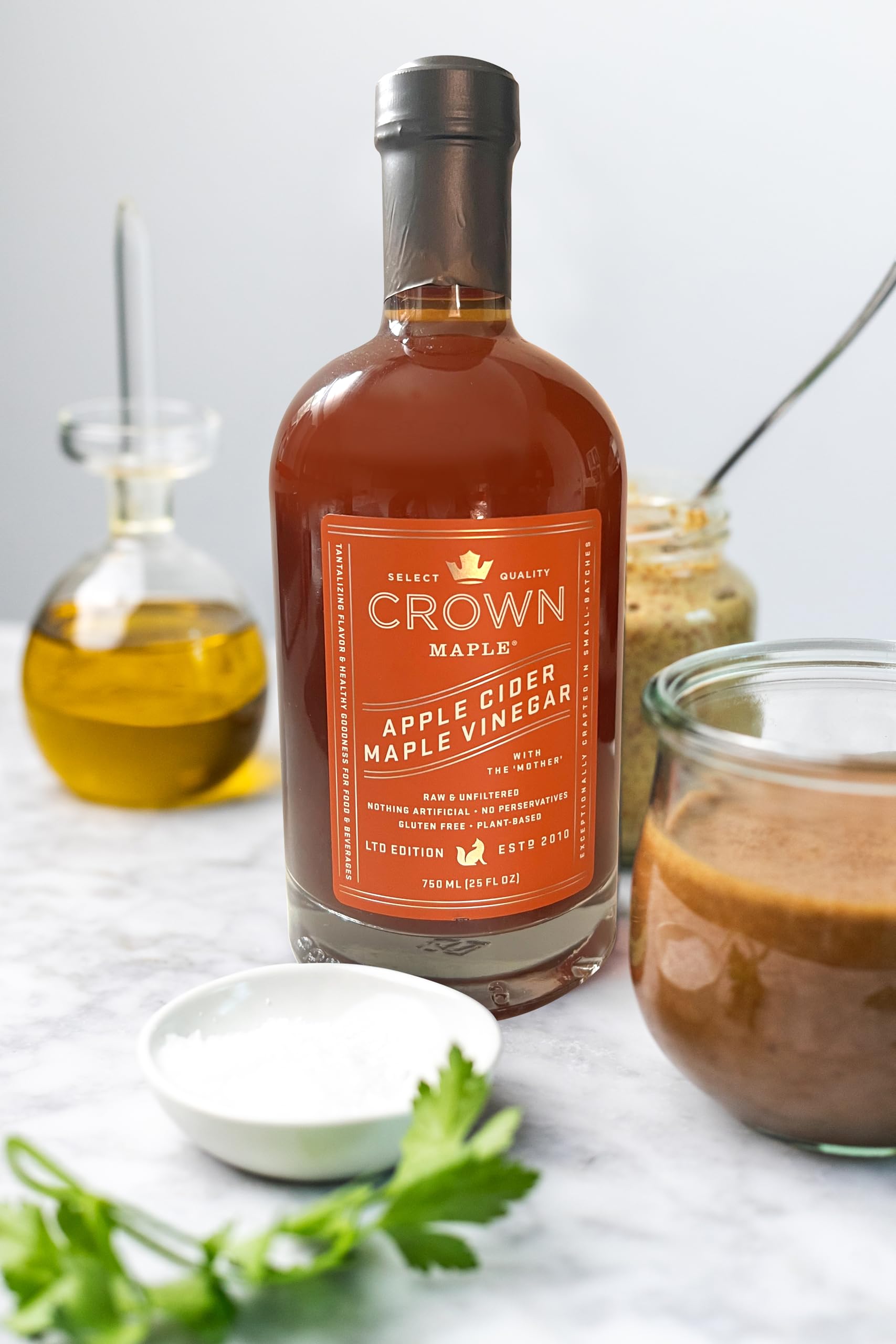 Organic Crown Maple Apple Cider Vinegar 25oz - Gluten-Free, Non-GMO for Salads & Cooking