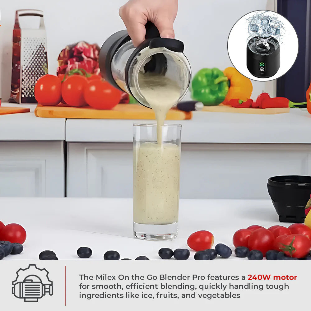 Milex On the Go Blender Pro - Portable Personal Smoothie Maker for Fruits, Vegetables & Protein Shakes - Perfect for Gym, Office & Travel - USB Rechargeable & BPA Free