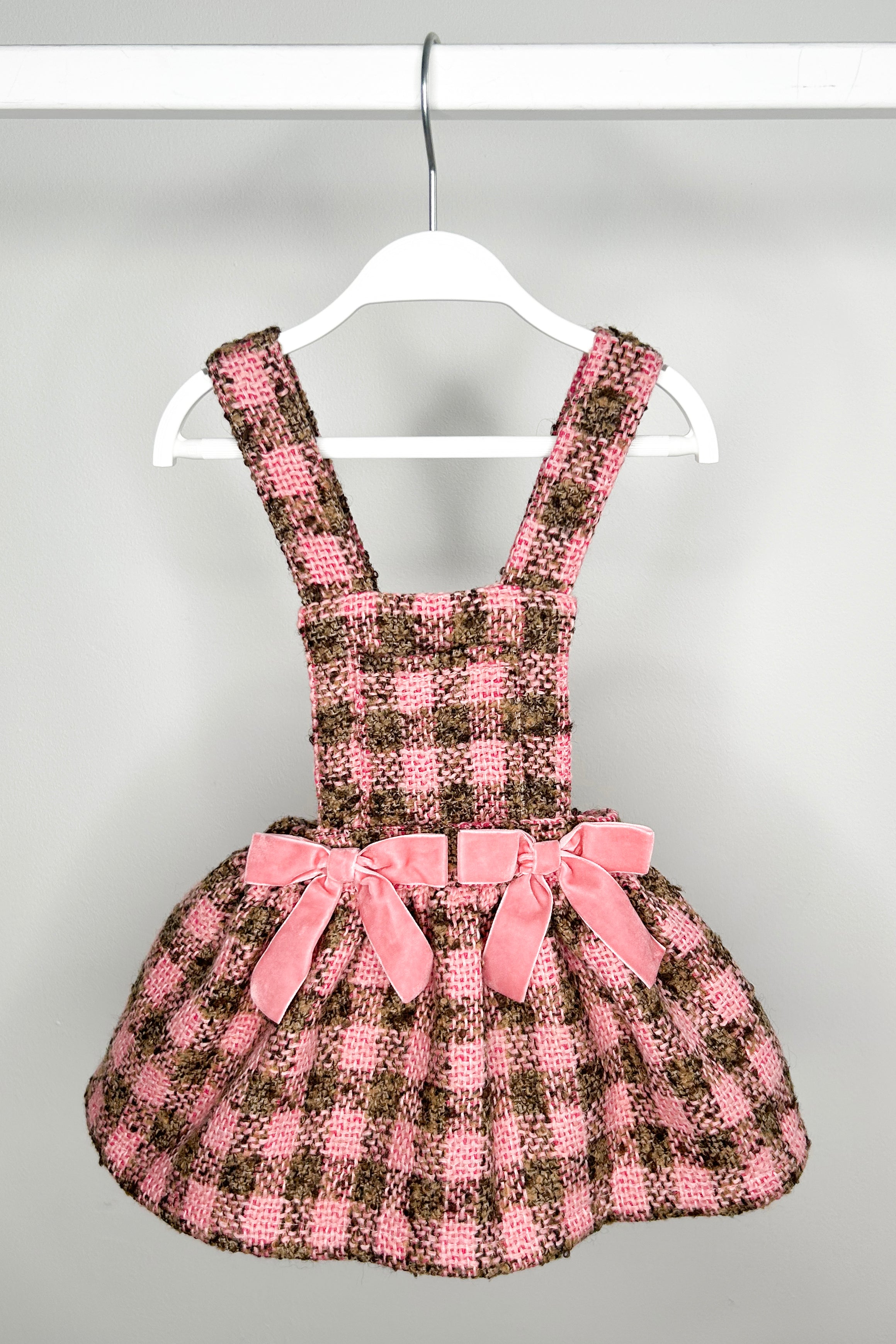 Zaria Pink & Beige Tweed Pinafore Dress for Women - Vintage Style A-Line Jumper Dress with Pockets | Perfect for Office, Tea Party & Fall Outfits