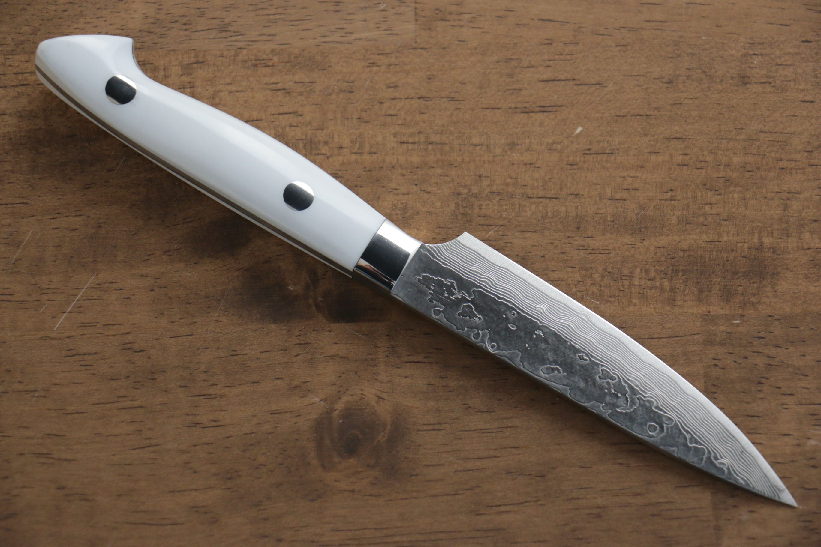VG10 Damascus Petty Utility Knife 100mm - Japanese White Stone Handle - Perfect for Slicing, Peeling & Precision Kitchen Tasks
