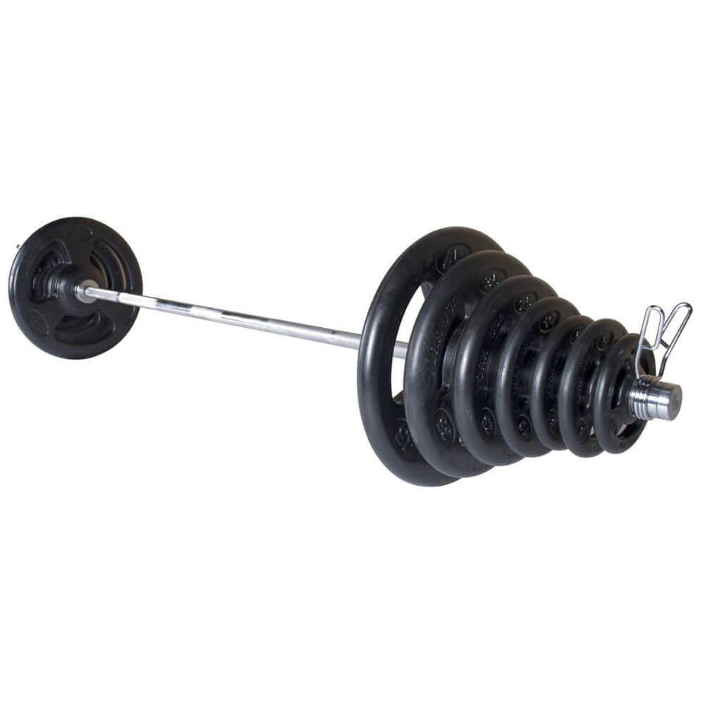 York Barbell Rubber Iso Grip 300lb Olympic Plate & Barbell Set - Premium Weightlifting Equipment for Home Gym & CrossFit Training