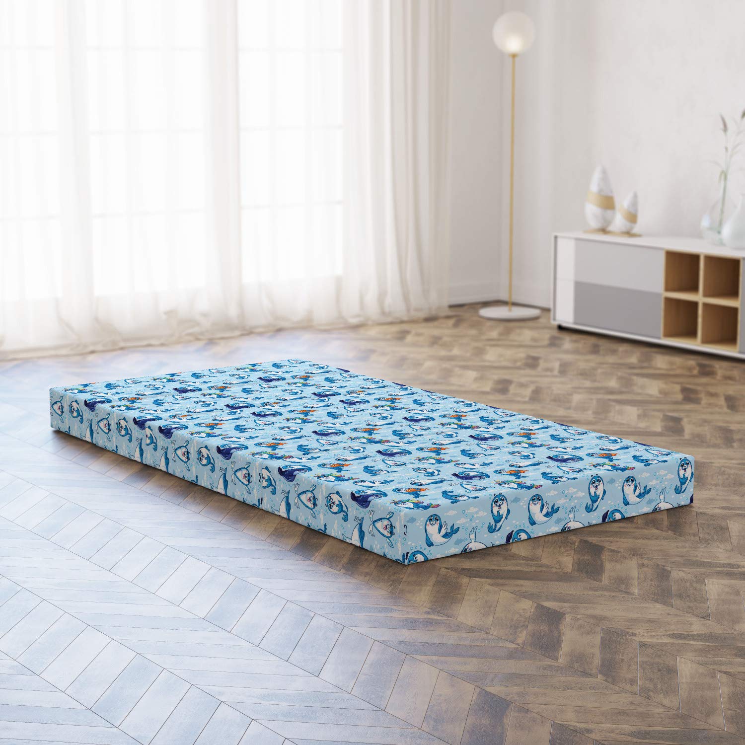 Ambesonne Cartoon Foldable Mattress with Friendly Seal Design, 74.8